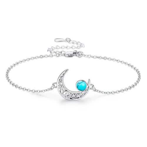 Moon Bracelet for Women 925 Sterling Silver Moonstone/Birthstone Moon Bracelet Butterfly/Dragonfly Bracelet Celtic Moon Butterfly Dragonfly Jewelry Gifts for Women - style: Turquoise-Silver