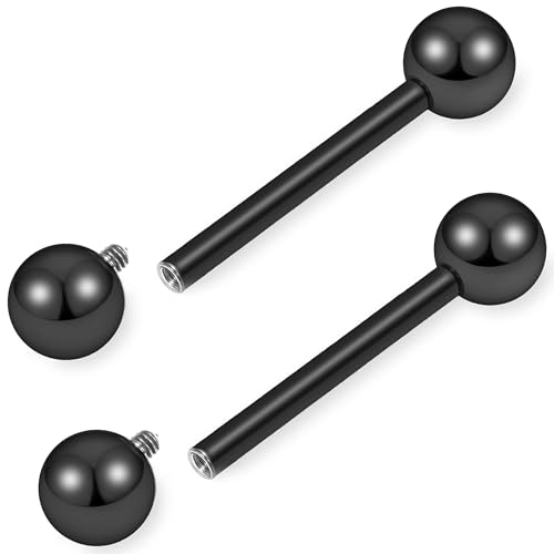 16G-00G Tongue Rings Nipple Piercings Internally Threaded Straight Barbell 316L Surgical Steel Body Piercing Jewelry for Women Men Black silver 12mm 14mm 16mm 19mm Bars Length - color: Black, size: 14G(1.6mm)-12mm barbells-5mm Balls