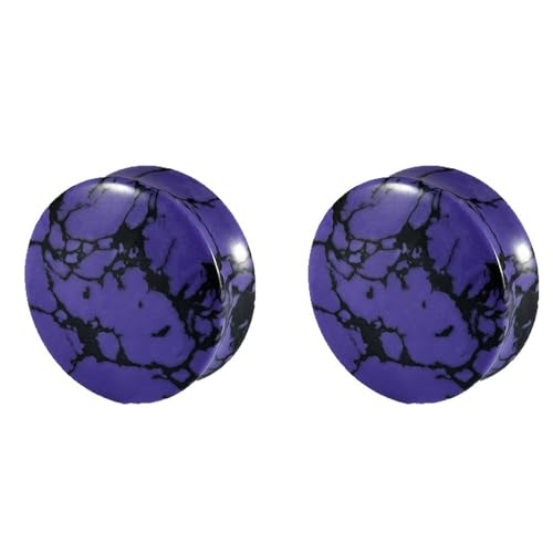 Purple Turquoise Stone Ear Gauges Plugs for Women Men Double Flared Tunnels Expanders Earrings 6-30mm Stretcher Ear Punk Fashion Piercing Body Jewelry - size: 19mm