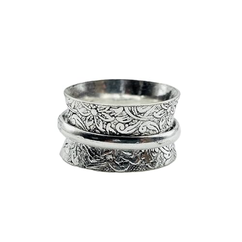 Anxiety Relief 925 Sterling Silver Spinner Ring Fidget Single Band Ring - style: Floral Single Band