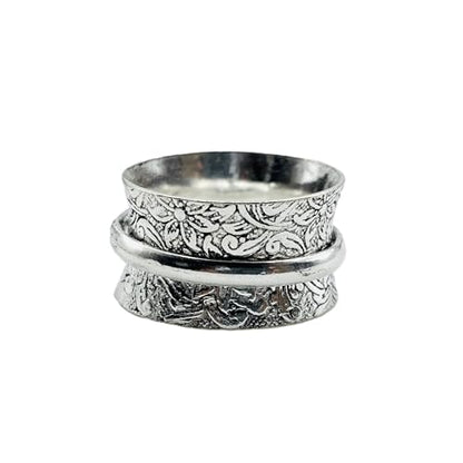 Anxiety Relief 925 Sterling Silver Spinner Ring Fidget Single Band Ring - style: Floral Single Band