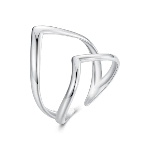 MUNDELL 925 Sterling Silver Simple Multi-layer Leaf Adjustable Ring Green Lucky Leaves Statement Ring for Women Promise Ring Fine Jewelry - color: White