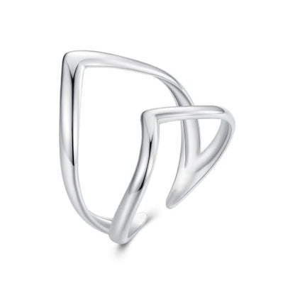 MUNDELL 925 Sterling Silver Simple Multi-layer Leaf Adjustable Ring Green Lucky Leaves Statement Ring for Women Promise Ring Fine Jewelry - color: White