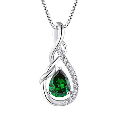 STARCHENIE Infinity Teardrop Necklace for Women 925 Sterling Silver Pendant Birthstone Jewelry - color: Silver-05-May-Emerald