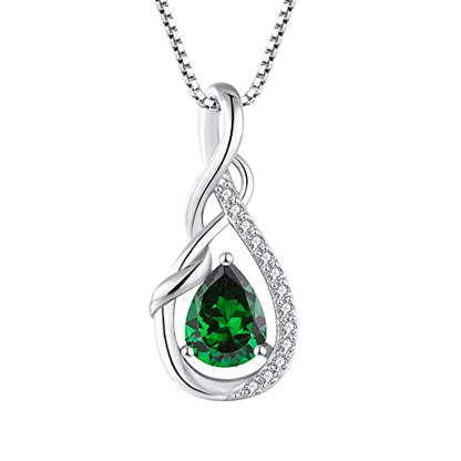 STARCHENIE Infinity Teardrop Necklace for Women 925 Sterling Silver Pendant Birthstone Jewelry - color: Silver-05-May-Emerald