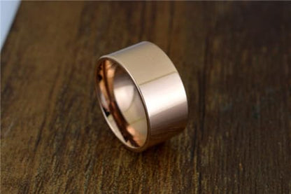 10mm Wide Stainless Steel Ring Simple Stylish Style Rose Gold/Silver Big Band Polished Flat Top for Men Women Size 5-15 - color: Rose Gold