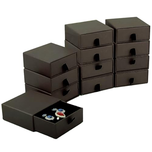 Nsmykhg Jewelry Gift Box Velvet-Lined,12 Pack Compact Drawer Style for Earrings & Rings, Necklace & Bracelet Organizer, 3.93x3.93x1.65 Inches, Stackable Elegant Jewelry Display & Storage Box (Coffee) - color: Coffee