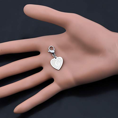 FAADBUK Initial Letter A-Z Alphabet Heart Charms for Jewelry Bracelet Keychain Necklace Initial Stainless steel Clasp Clip on Charm - color: intial G