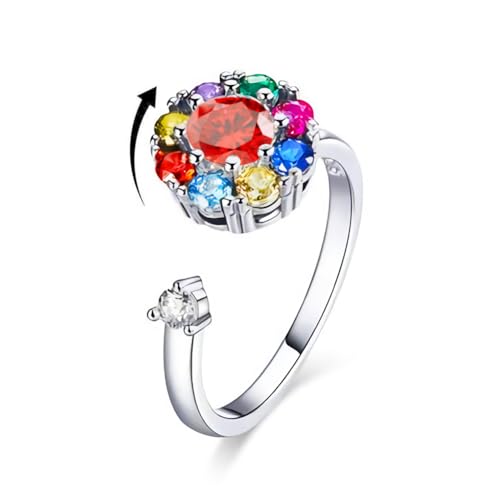 Fidget Rings for Anxiety, Womens Focus Spinner Ring, Discreet Boredom Relieving Ring Stacking Finger Promise Engagement Gift - color: Spinner Ring A Colorful