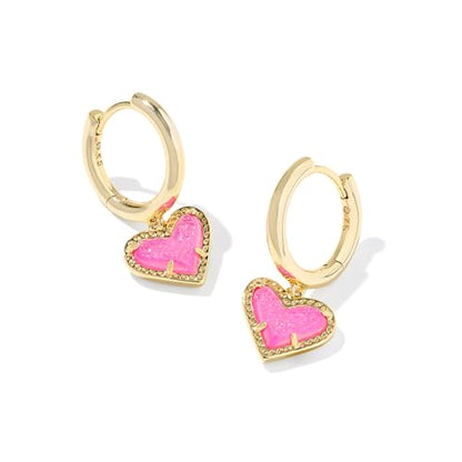 Kendra Scott Ari Heart Huggie Earrings for Women, Fashion Jewelry - color: GOLD - HOT PINK DRUSY