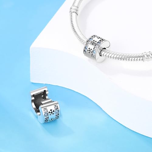 925 Sterling Silver Stopper Clip Charms for Bracelet Necklace Spacer Beads with 5A Cubic Zirconia Mother's Day Christmas DIY Gift for Women(2PCS) - style: Snowflakes