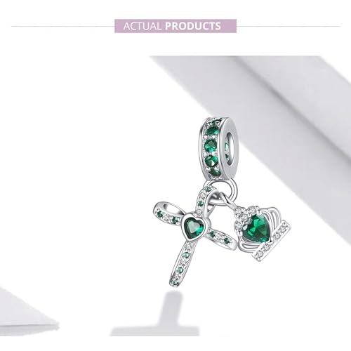 Silver Cross Birthstones Charm Fit for Pandora Charms Bracelet Crown Dangle Charms Beads Birthday Jewelry Gifts for Women - style: May
