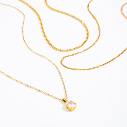 Layered Gold Necklaces for Women,18K Plated Gold Zirconia Necklace | Non Tarnish Trendy Jewelry Gift Cuban Chain Choker - color: color-3