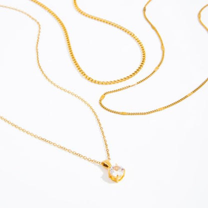 Layered Gold Necklaces for Women,18K Plated Gold Zirconia Necklace | Non Tarnish Trendy Jewelry Gift Cuban Chain Choker - color: color-3