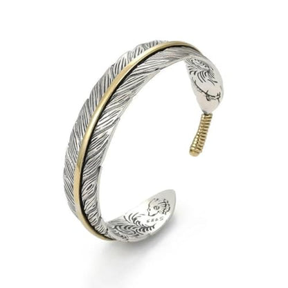 Yocoyee Vintage Feather Cuff Bracelet Lucky Hoop Feather Copper Bangle Simple Retro Adjustable Bracelet Jewelry for Men and Women
