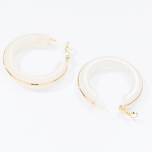 Chunky Gold Resin Hoop Earrings Leverback Statement Huggie Hoops Dangle Drop Dressy Earring Prom Festival Vacation Jewelry for Women - color: White, size: Hoop