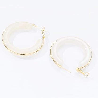 Chunky Gold Resin Hoop Earrings Leverback Statement Huggie Hoops Dangle Drop Dressy Earring Prom Festival Vacation Jewelry for Women - color: White, size: Hoop