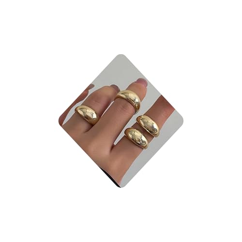 ZMANYIJEW Chunky Gold Rings Set for Women 14K Thick Dome Statement Rings Stackable Finger Knuckle Open Rings Punk Vintage Jewelry - color: 4PCS-Gold
