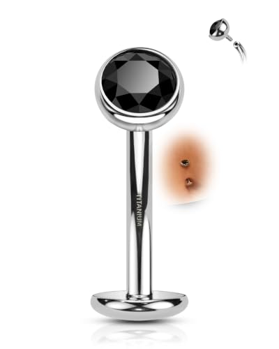 G23 Solid Titanium Belly Button Rings Floating Belly Navel Rings 14G Internally Threaded Belly Piercing Jewelry Hypoallergenic - color: BK-12MM