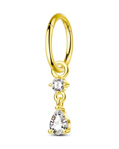 Clicker Belly Button Rings 14G Gold Plated Belly Navel Rings for Women Dangle Navel Piercing Jewelry Stainless Steel 8/10MM - color: YG-8MM