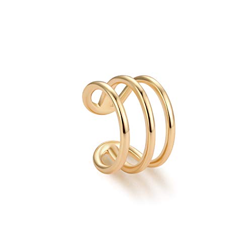 Women Ear Cuff Earring Gold Non Pierced Ear Cartilage Clip on Wrap Hoop 14K Gold Filled Tiny Boho Beach Simple Minimalist Delicate Handmade Hypoallergenic Jewelry Gift-Sold as Single/Pair - style: 3 Hoops