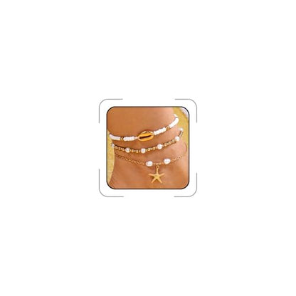 Beaded Starfish Mermaid Anklets Bracelet for Women Waterproof Starfish Shell Pearl Anklet Stackable Stretch Beaded Anklets Hawaiian Beach Jewelry Mermaid Costume Outfits Accessories - style: Beaded Starfish