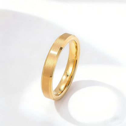 Stainless Steel Wedding Band Ring For Men Women | Sandblasted matte finish, 4mm/6mm/8mm widths, steel/black/gold-tone colors, everyday wear, wedding - color: Matte-4mm-Gold