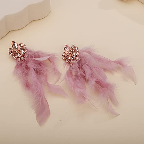 Denifery Long Feather Earrings Bohemian Earrings Multicolor Tassel Handmade Feather Earrings Dangling Earrings for Women (Light Purple) - color: Light Purple