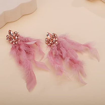 Denifery Long Feather Earrings Bohemian Earrings Multicolor Tassel Handmade Feather Earrings Dangling Earrings for Women (Light Purple) - color: Light Purple