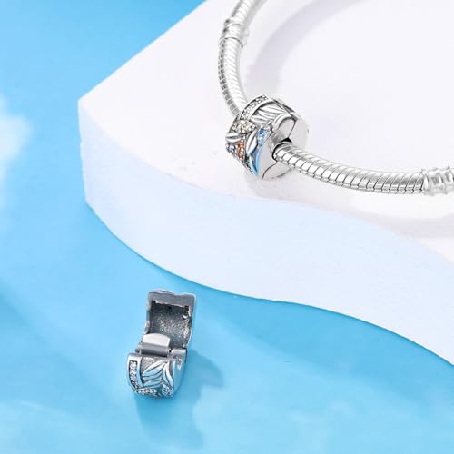 925 Sterling Silver Stopper Clip Charms for Bracelet Necklace Spacer Beads with 5A Cubic Zirconia Mother's Day Christmas DIY Gift for Women(2PCS) - style: Colorful Stone Leaves