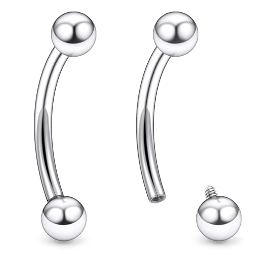 Ruifan 20g 18g 16g 14g 12g 8g 6g 4g 2g Rook Piercing Jewelry Titanium Internally Threaded Curved Barbell Eyebrow PA Tragus Helix Conch Lobe Earrings Lip Rings Body Piercing Jewelry For Women Men - size: 12G - 16mm Ball