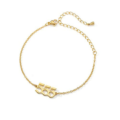 PAMTIER Angel Number Ankle Bracelet for Women Adjustable Chain | Stainless Steel, Dainty Simple Numerology Jewelry Gift - color: 5.5+2.8inch, Gold 555