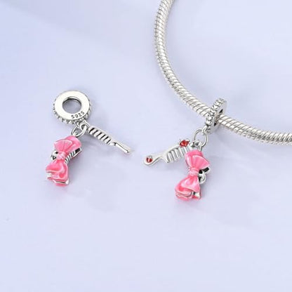 Hapour 925 Sterling Silver Charms for Bracelet Necklace Dangle Pendant Bead | Bear Charm, Elephant Zebra Cat Dream catcher Family Birthday European Jewelry Charm, For Women Mom - color: Hair Clip and Comb