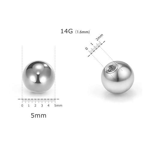vcmart 16G 3mm Replacement Balls & 14G 5mm Piercing Balls Externally Threaded Nipple Industrial Tongue Belly Nose Lip Ear Piercing Barbell Parts - color: 2 -14G, 5mm balls, silver 20pcs