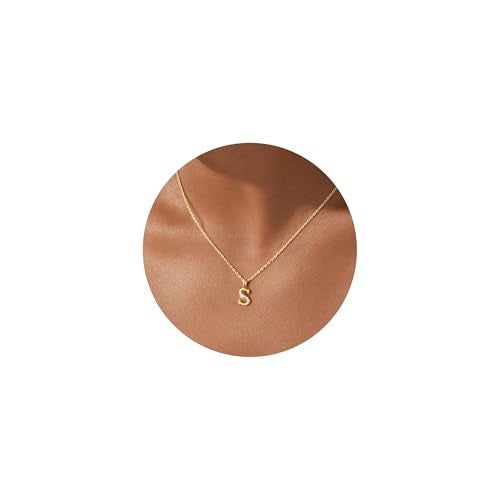 Turandoss Initial Necklaces for Women - 14K Gold Plated Dainty Letter A-Z Pendant Necklace Personalized Trendy Fashion Jewelry for Women Girls Birthday Gifts - color: S