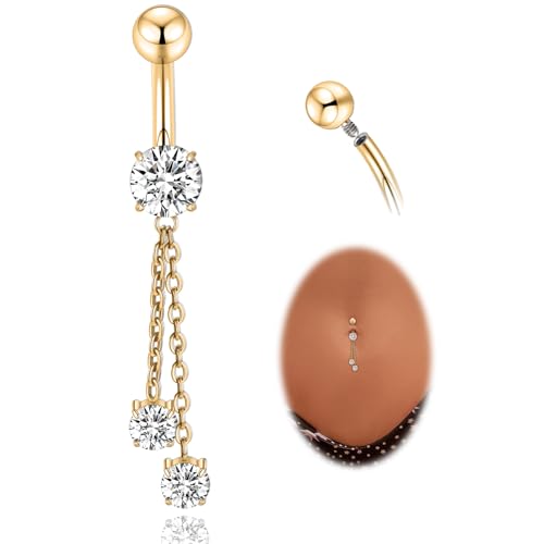 AROWRO Dangle Belly Button Rings Titanium Gold Sliver Belly Button Ring Hypoallergenic 14G Dangle Navel Piercing Jewelry 10mm Barbell for Women - color: Gold