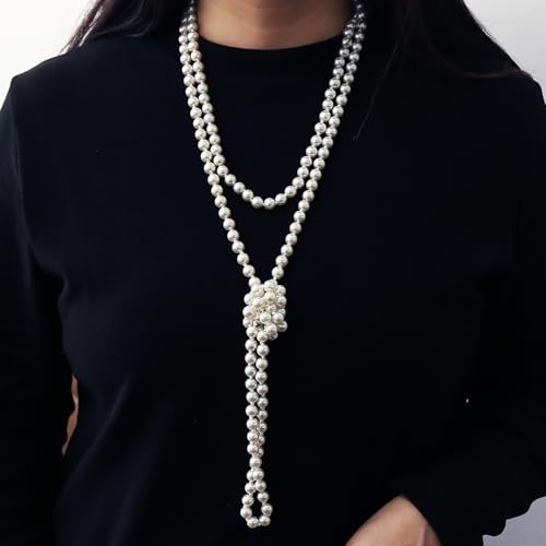 Pearl Necklaces for Women 60'' 70" Long Pearl Necklace 15.75'' Pearl Choker Necklace Chunky Bead Layered Faux Pearl Dangle Wedding Bridal 1920s Gatsby Christmas Costume Jewelry Gifts - color: Cream White-70“