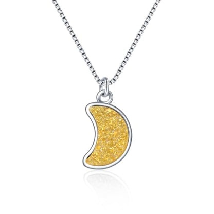 Adabele Natural Druzy Necklace Small Tiny Moon Gemstone Pendant 18 inch Sparkly Agate Stone Crystal Women Jewelry Tarnish Resistant Stainless Steel/Gold Plated Chain - color: Golden champagne druzy - stainless steel