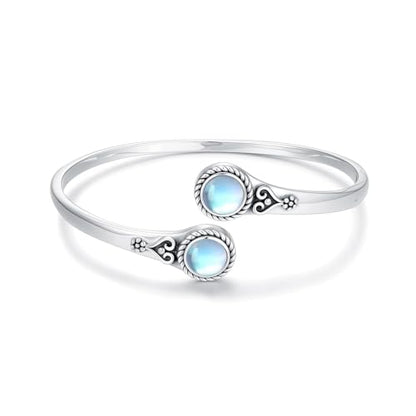 Moonstone Bangle Bracelet for Women 925 Sterling Silver 8MM Round Moonstone Cuff Bangle Ladies Jewelry Gifts