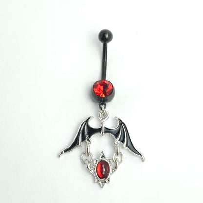 14G Black Bat Crystal Dangle Belly Button Ring for Women 316L Surgical Steel Red Cubic Zirconia Dangling Belly Navel Barbell Rings Halloween Gothic Body Piercing Jewelry