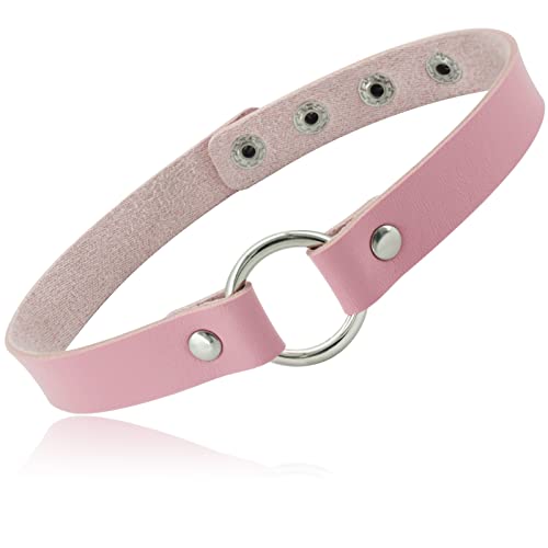 ETHOON Adjustable Leather Choker Collar Soft PU Circle Punk Choker Necklace for Women - color: Pink