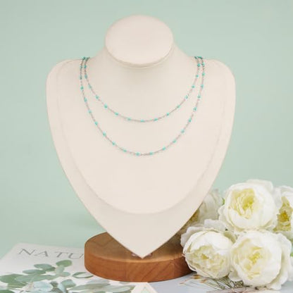 KYUNHOO 16.4 Feet Turquoise Green Bead Chain for Crafts with Jewelry Clasps | Thin Stainless Steel Necklace Making Chains Bulk on Spool with Lobster Clasps Jump Ring Jewelry Findings - color: Silver-Tuoquise-2mm