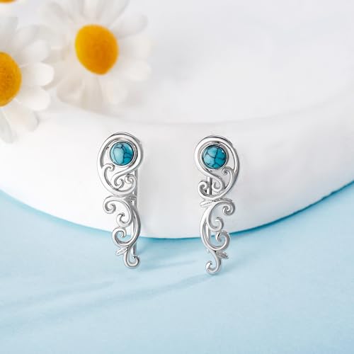 Ear Climbers Earrings for Women Sterling Silver Vintage Ear Crawler Earrings Jewelry Gifts for Women - style: Filigree-Turquoise