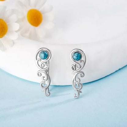 Ear Climbers Earrings for Women Sterling Silver Vintage Ear Crawler Earrings Jewelry Gifts for Women - style: Filigree-Turquoise