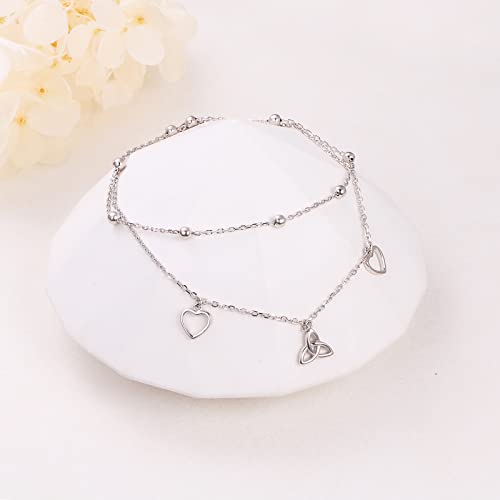 Anklet for Women S925 Sterling Silver Beach Foot Adjustable Ankle Bracelet - style: Heart Celtic Knot
