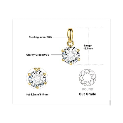 JewelryPalace Round 1ct 2ct 3ct Cubic Zirconia Solitaire Pendant Necklace for Women, 925 Sterling Silver 14k White Gold Plated Necklaces for Her, Classic Simulated Diamond Jewelry Set, 18 Inches chain - color: B-1ct-CZ-Yellow Gold Plated