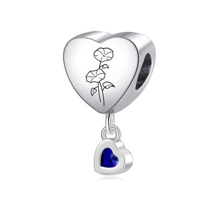 Birth Flower Heart Charm 12 Birthstone Bead for European Bracelet Necklace - style: September