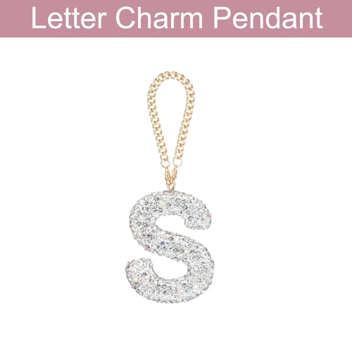 MECCANIXITY Bling Car Letter Charm, Initial S Letter Interior Car Rear View Mirror Decoration Hanging Crystal Ornaments for Women Bags Water Cup DIY Craft, Silver - style: Letter S