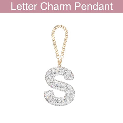 MECCANIXITY Bling Car Letter Charm, Initial S Letter Interior Car Rear View Mirror Decoration Hanging Crystal Ornaments for Women Bags Water Cup DIY Craft, Silver - style: Letter S