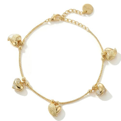 14K Gold Heart Charm Bracelet for Women, Dainty Cute Gold Plated Link Chain Bracelets, Women's Trendy Jewelry Gift